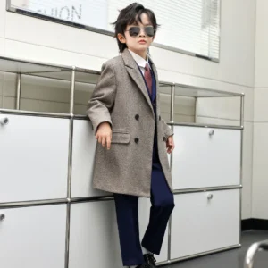 Windproof Warm Woolen Kids Coat