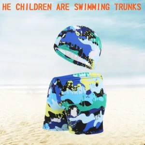Cartoon Printed  Swim Shorts With Cap
