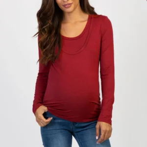 Round Neck Double Layer Casual Breastfeeding Shirt