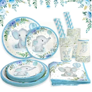 Boy Blue Elephant Theme Baby Shower Paper Plates Cups Napkin