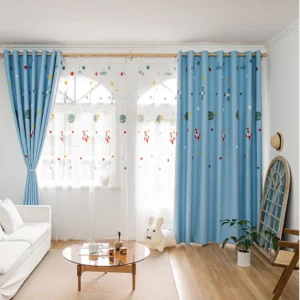 Cartoon Rocket Spaceship Printed Blackout Curtain for Kids Nursery
