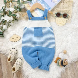 Kids Jumpsuit Knit Striped Overalls Sleeveless Sweaters