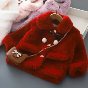 Thick Woolen Faux Fur Jackets For Baby Girl