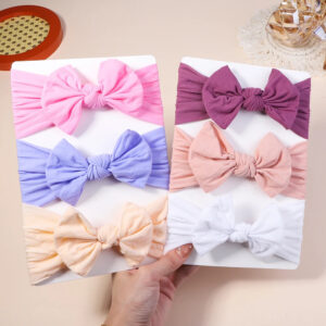 3Pc/Set Kids Soft Solid Color Bows Headbands