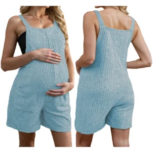 Pregnant Women Summer Overalls Shorts Jumpsuit Sleeveless Stretchy Casual Bodysuit with Pocket Streetwear Sleepwear Homewear